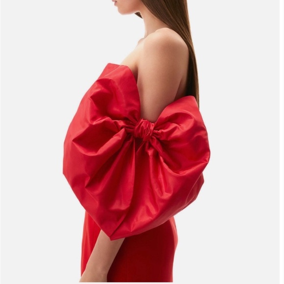 NWT TOCCIN Double Bow Sleeve Off the Shoulder Holiday Christmas mini Dress - Picture 4 of 16